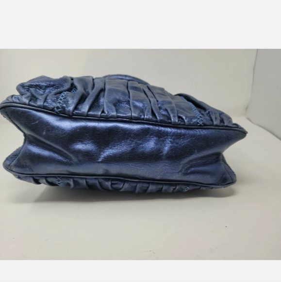 Isabella Fiore Tassel Metallic Blue Handbag 13in - Picture 5 of 9